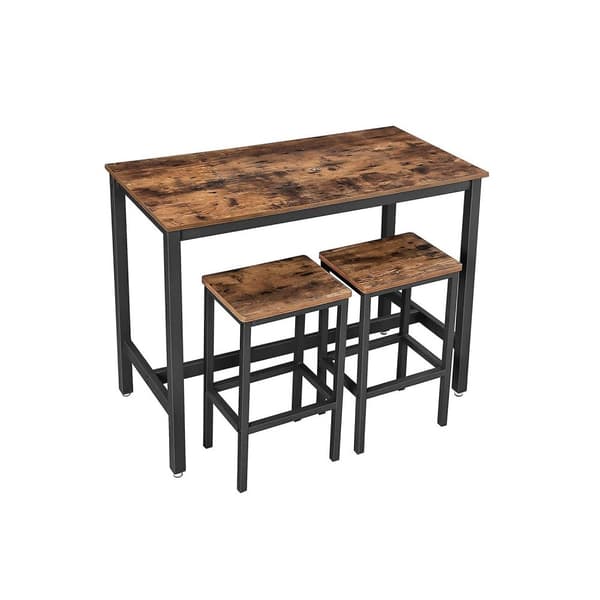 Rootz Vintage barbordssæt - Mørkebrunt pubbord - Bistrosæt i spånplade - Jernstel - 120 cm x 60 cm x 90 cm - 40 cm x 30 cm x 65 cm skamler - 24,5 kg -