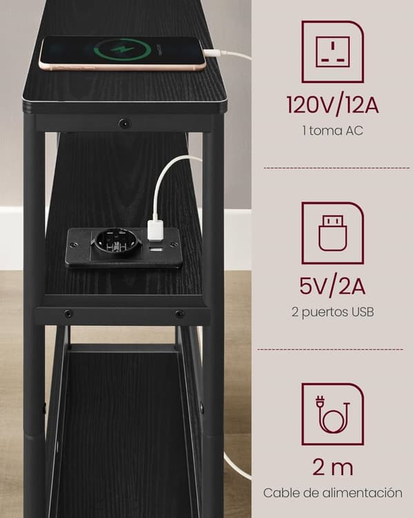 Multi Slot Sidebord Smalt Sidebord med 3 hylder Lille Space Bord med Magasinhylde til Stue Soveværelse Gabine
