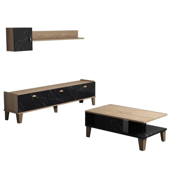 Chic Home Susanna 3-osainen kalustesetti olohuoneeseen, musta/beige