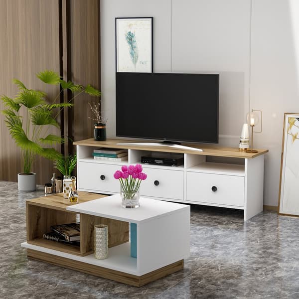 Chic Home Otto TV-taso 150 cm + sohvapöytä, valkoinen/ruskea