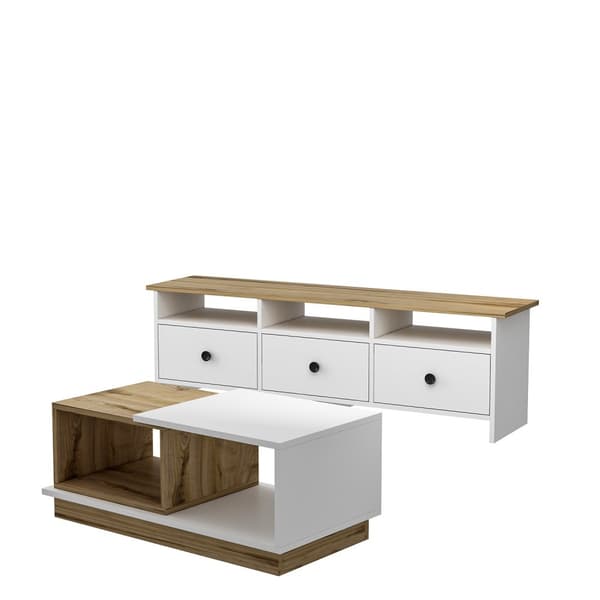 Chic Home Otto TV-taso 150 cm + sohvapöytä, valkoinen/ruskea