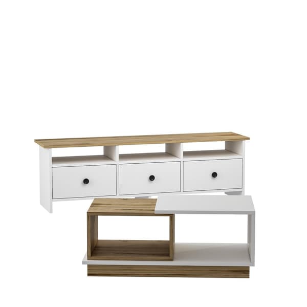 Chic Home Otto TV-taso 150 cm + sohvapöytä, valkoinen/ruskea
