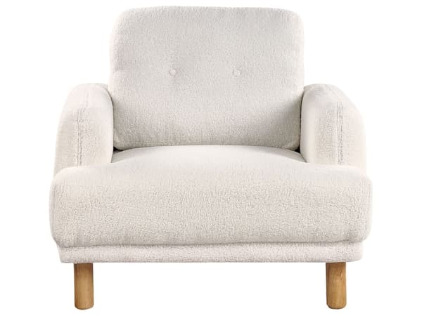 Sohvaryhmä valkoinen bukleekangas verhoiltu puujalat neljälle nappikoristeltu olohuoneen retro minimalistinen tyyli