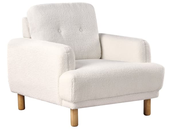 Sohvaryhmä valkoinen bukleekangas verhoiltu puujalat neljälle nappikoristeltu olohuoneen retro minimalistinen tyyli