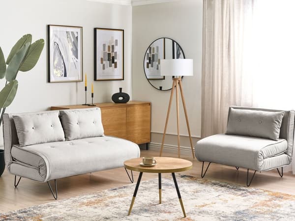 Sofasæt Lysegrå Polyester 3 Personers Sofagruppe Design Stue Indretning Sovesofa med Sovestol