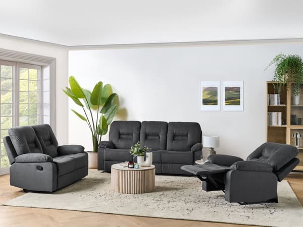 Soffgrupp Recliner 3-sits 2-sits Fåtölj Mörkgrå Manuellt Justerbar Rygg och Fotstöd