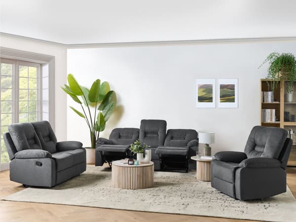 Soffgrupp Recliner 3-sits 2-sits Fåtölj Mörkgrå Manuellt Justerbar Rygg och Fotstöd