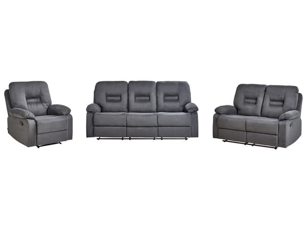 Soffgrupp Recliner 3-sits 2-sits Fåtölj Mörkgrå Manuellt Justerbar Rygg och Fotstöd