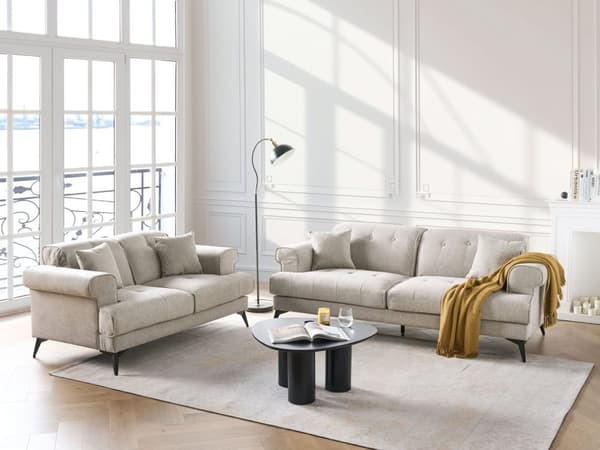 Soffgrupp 3-sits och 2-sits Taupe Tygklädsel med Justerbara Nackstöd Modern Stil Vardagsrumsmöbler