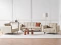 Miniatyrbillede 2 af 11: Sofasæt Beige Polyester 5 Personers Sofagruppe med Lænestole Splitback Sovefunktion Stue Indretning