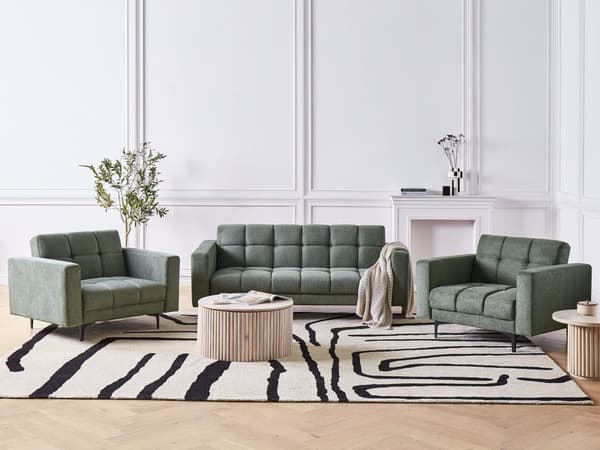 Sofasæt Grøn Polyester 5 Personers Sofagruppe med Lænestole Splitback Sovefunktion Stue Indretning