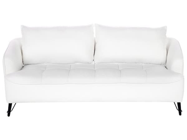 Soffgrupp 5-sits Vit Tuftad Bouclé Träram 2 + 3-sits Soffa Elegant Retrostil Vardagsrum