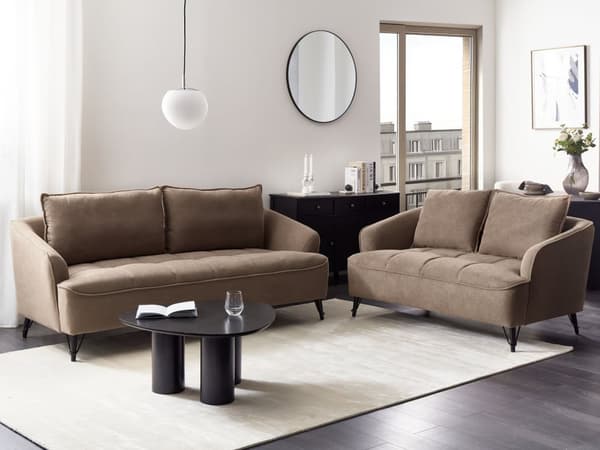 Soffgrupp 2- och 3-sits Brun Tygklädsel Extra Kuddar Modern Stil Vardagsrumsmöbler