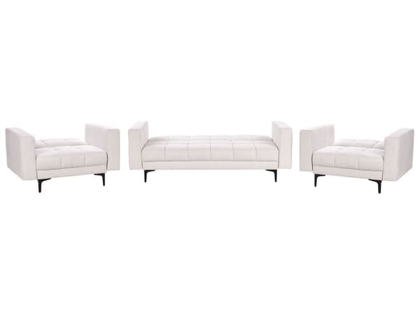Sofasæt Off White Polyester 5 Personers Sofagruppe med Lænestole Splitback Sovefunktion Stue Indretning
