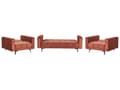 Miniatyrbillede 5 af 11: Sofasæt Rød Velour 5 Personers Sofagruppe med Lænestole Splitback Sovefunktion Stue Indretning