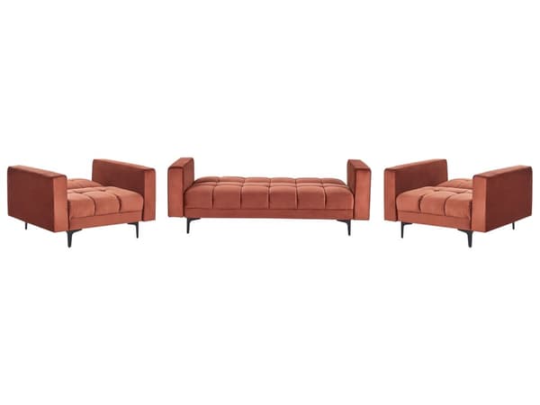 Sofasæt Rød Velour 5 Personers Sofagruppe med Lænestole Splitback Sovefunktion Stue Indretning