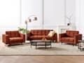 Miniatyrbillede 2 af 11: Sofasæt Rød Velour 5 Personers Sofagruppe med Lænestole Splitback Sovefunktion Stue Indretning