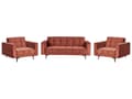 Miniatyrbillede 1 af 11: Sofasæt Rød Velour 5 Personers Sofagruppe med Lænestole Splitback Sovefunktion Stue Indretning