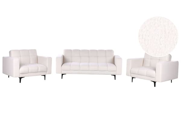Sofasæt Hvid Boucle 5 Personers Sofagruppe med Lænestole Splitback Sovefunktion Stue Indretning