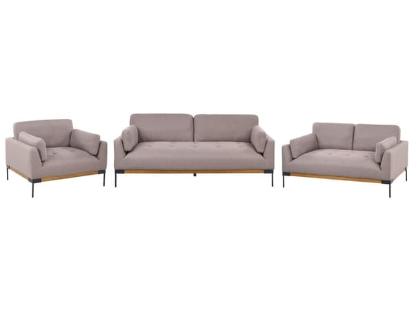 Soffgrupp Taupe Polyester Tyg Järn Svarta Ben 3-sits 2-sits Fåtölj Stoppad Vardagsrumsmöbler