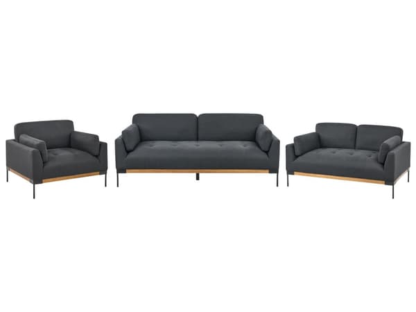 Soffgrupp Svart Polyester Tyg Järn Svarta Ben 3-sits 2-sits Fåtölj Stoppad Vardagsrumsmöbler