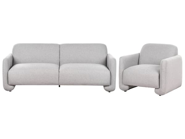 Siddesæt grå polyesterpolstret sofa 3-personers lænestol ryglæn armlæn stuemøbler retrostil