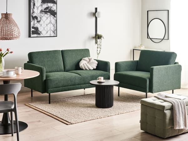Sofasæt Grøn 3 Personers Sofagruppe med Sofa og Lænestol Klassisk Minimalistisk Siddemøbler