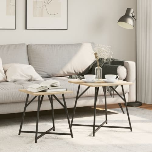 Sidobord 2 st Sonoma Ek Fuskträ och Metall