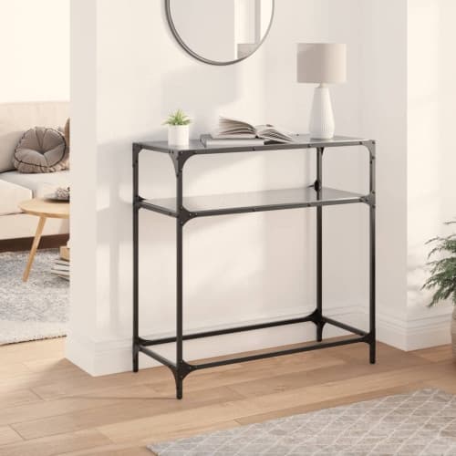 Konsolbord med svart glasskiva 80x35x81 cm stål