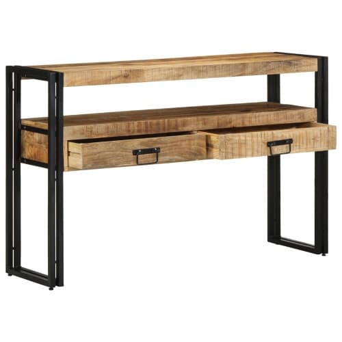 Sidobord Svart 120x33x75 cm Solid Mangoträ och Metall