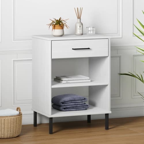 Konsolbord med metallben OSLO vit massiv furu