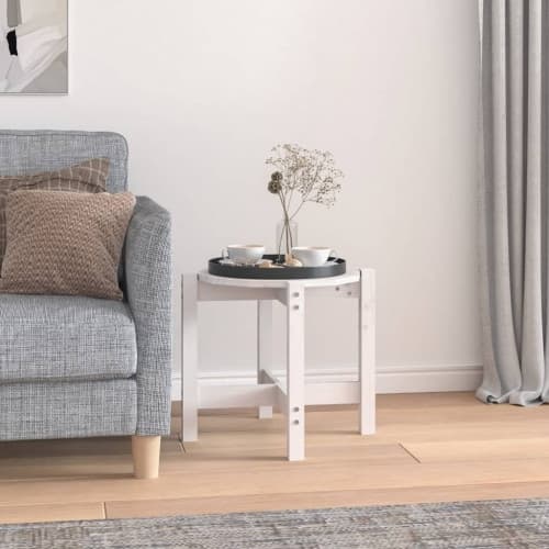 Soffbord vit Ø 52,5x45 cm massiv furu