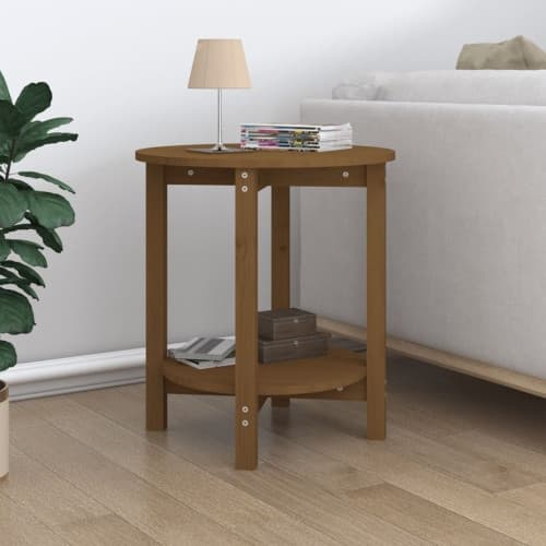 Soffbord honungsbrun Ø 55 x 60 cm massiv furu