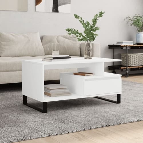 Soffbord vit 90x49x45 cm konstruerat trä
