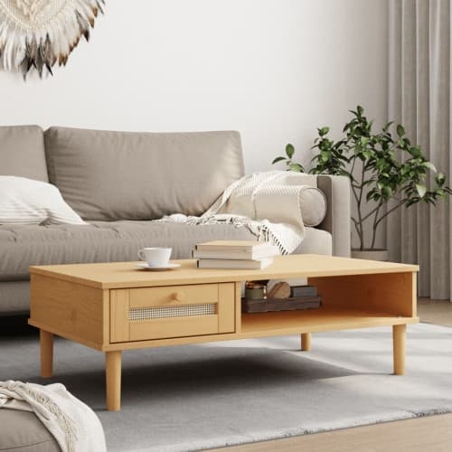 Soffbord SENJA rottinglook brun 100x55x33 cm massivt trä