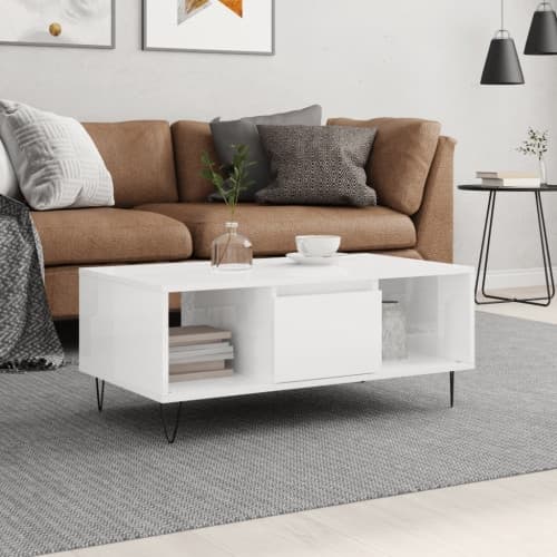 Soffbord vit högglans 90x50x36,5 cm konstruerat trä