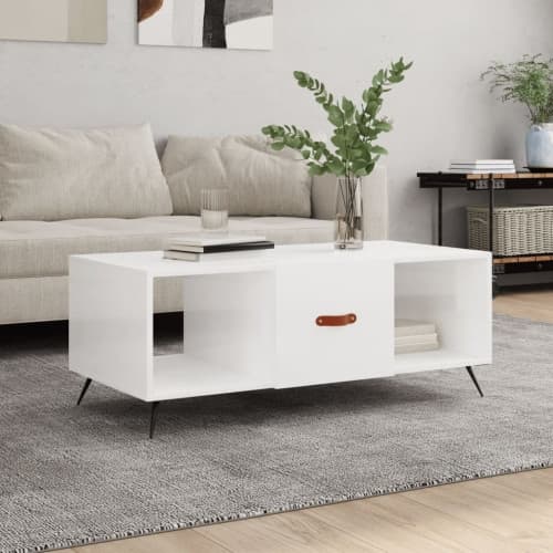 Soffbord vit högglans 102x50x40 cm konstruerat trä