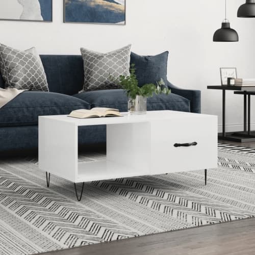 Soffbord vit högglans 90x50x40 cm konstruerat trä