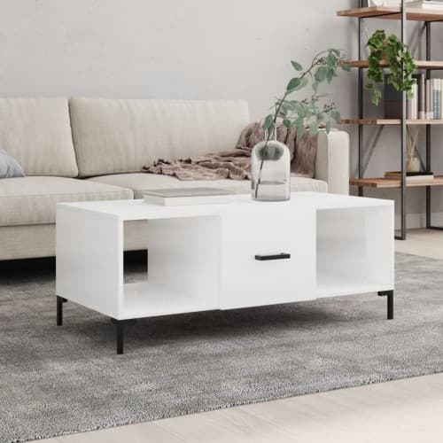 Soffbord vit högglans 102x50x40 cm konstruerat trä