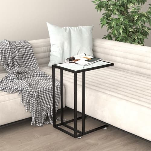 Sidobord till datorbord vit marmor 50x35x65 cm härdat glas