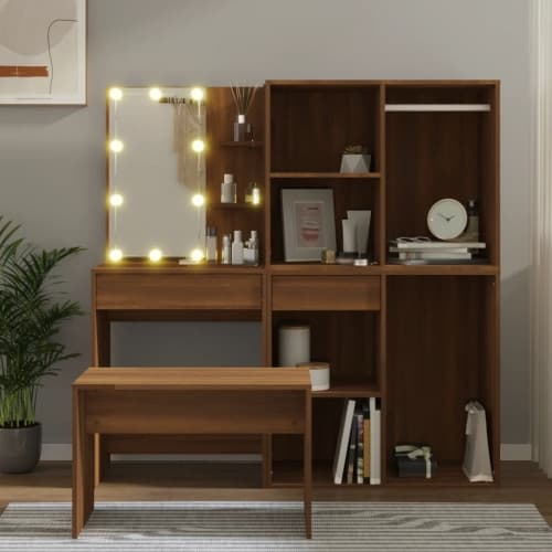 Sminkbord LED brun ek konstruerat trä