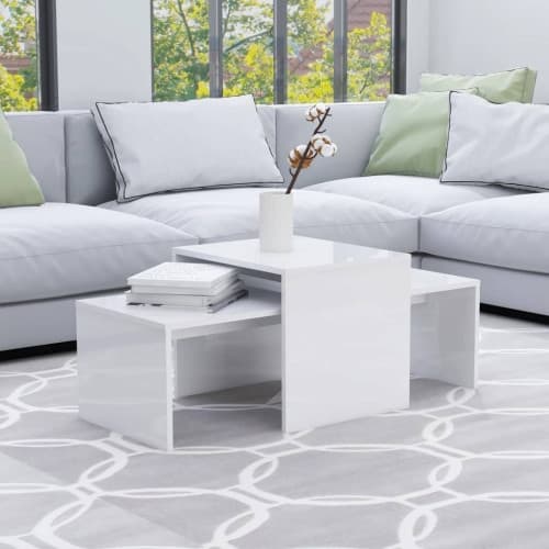 Soffbord set vit högglans 100x48x40 cm konstruerat trä