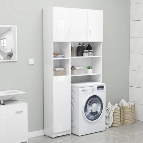 Badrumsskåp vit högglans 32x25,5x190 cm konstruerat trä