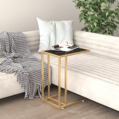 Sidobord till datorbord svart marmor 50x35x65 cm härdat glas