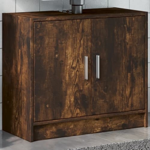 Tvättställsskåp rökfärgad ek 63x29x55 cm konstruerat trä