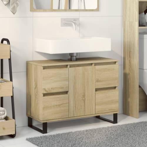 Badrumsskåp sonoma-ek 80x33x60 cm konstruerat trä
