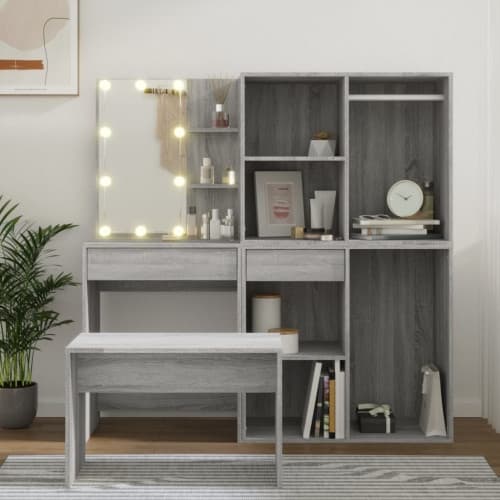 Sminkbord LED grå sonoma konstruerat trä