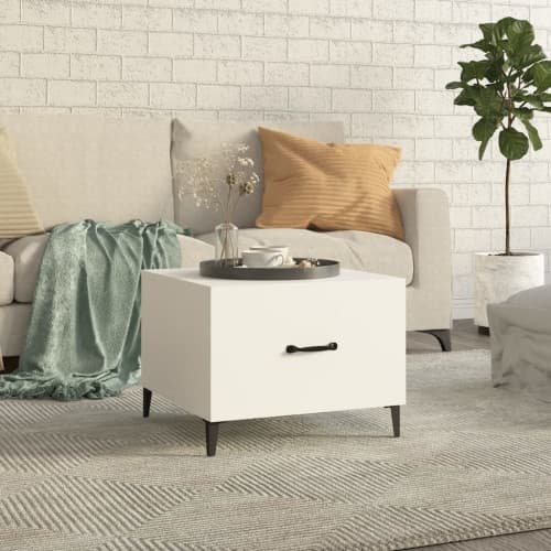 Soffbord med metallben vit 50x50x40 cm
