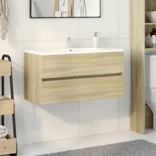 Tvättställsskåp sonoma-ek 90x38,5x45 cm spånskiva