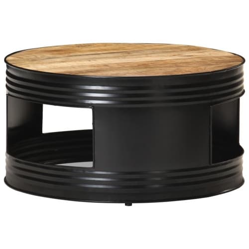 Soffbord svart 68x68x36 cm grovt massivt mangoträ